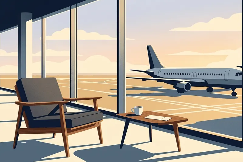 Airport lounge overlooking the apron (editorial illustration)